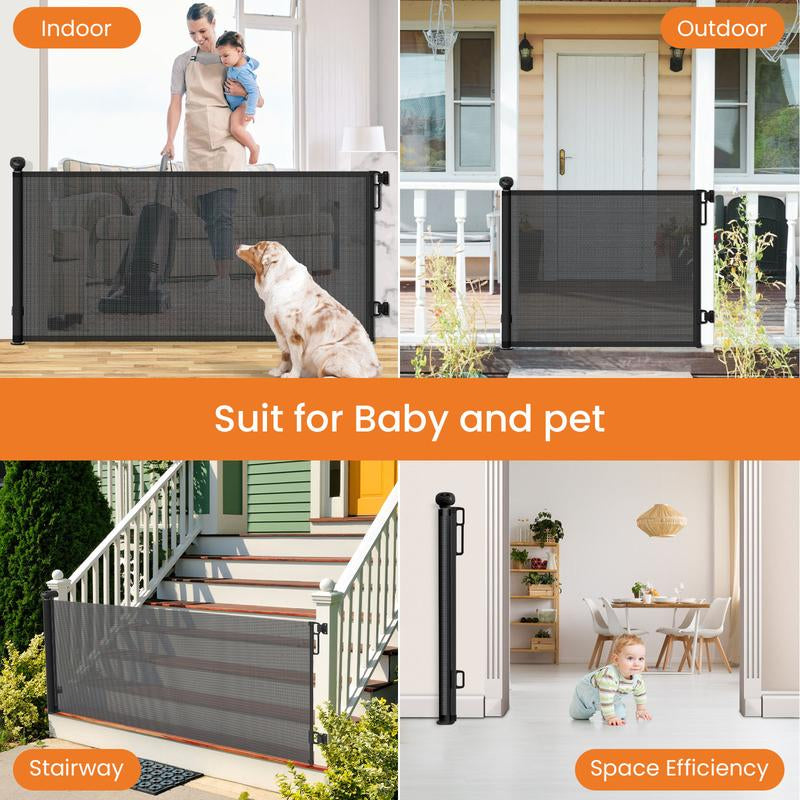 Petstars Retractable Baby Gate, Mesh Dog & Baby Gate 55" Wide 33" Tall Safety Child or Pet Gate for Indoor Outdoor Stairs, Doorways, Hallways, Deck