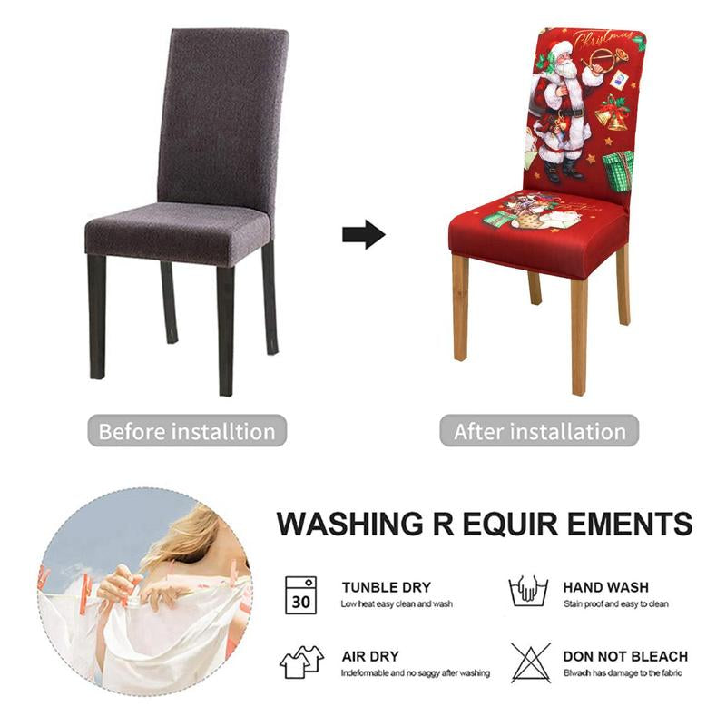 Christmas Themed Chair Cover, 4/6 Counts Cartoon Pattern Chair Slipcover, Elastic Chair Protector for Home Dining Room Hotel Office