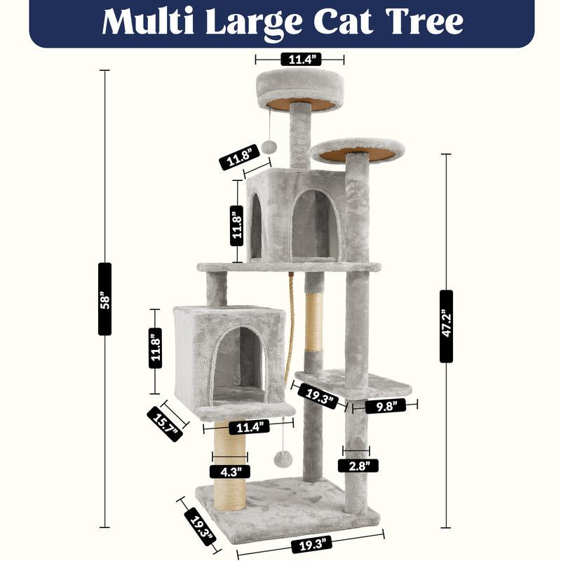 【Spring Glow-Up】58" Cat Tree Cat Tower for Indoor Cats Tall Condos Scratching Post with Hanging Toy Cat Furniture for Kitten Pets Play