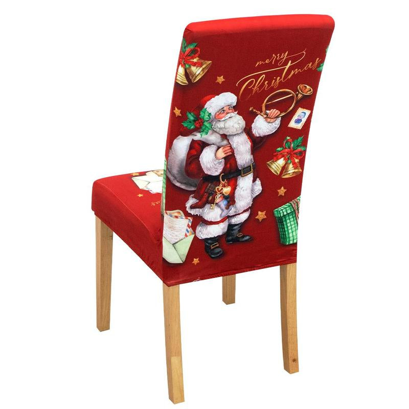 Christmas Themed Chair Cover, 4/6 Counts Cartoon Pattern Chair Slipcover, Elastic Chair Protector for Home Dining Room Hotel Office