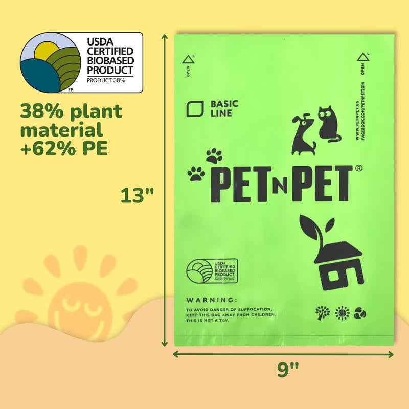 PET N PET Dog Poop Bag USDA Certified 38% Biobased Poop Bags 270&1080 Counts 60 Rolls 9X13 Inches Dog Poop Bag