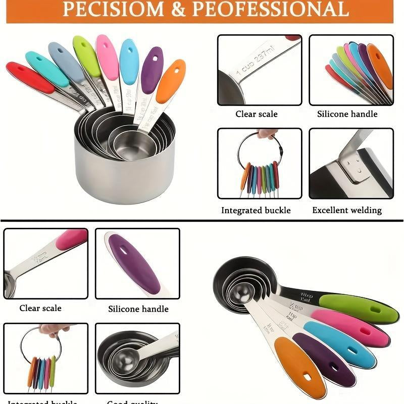 Measuring Cups & Spoons Set, Stainless Steel Measuring Cup & Measuring Spoon, Utensils for Kitchen, Kitchen Gadgets