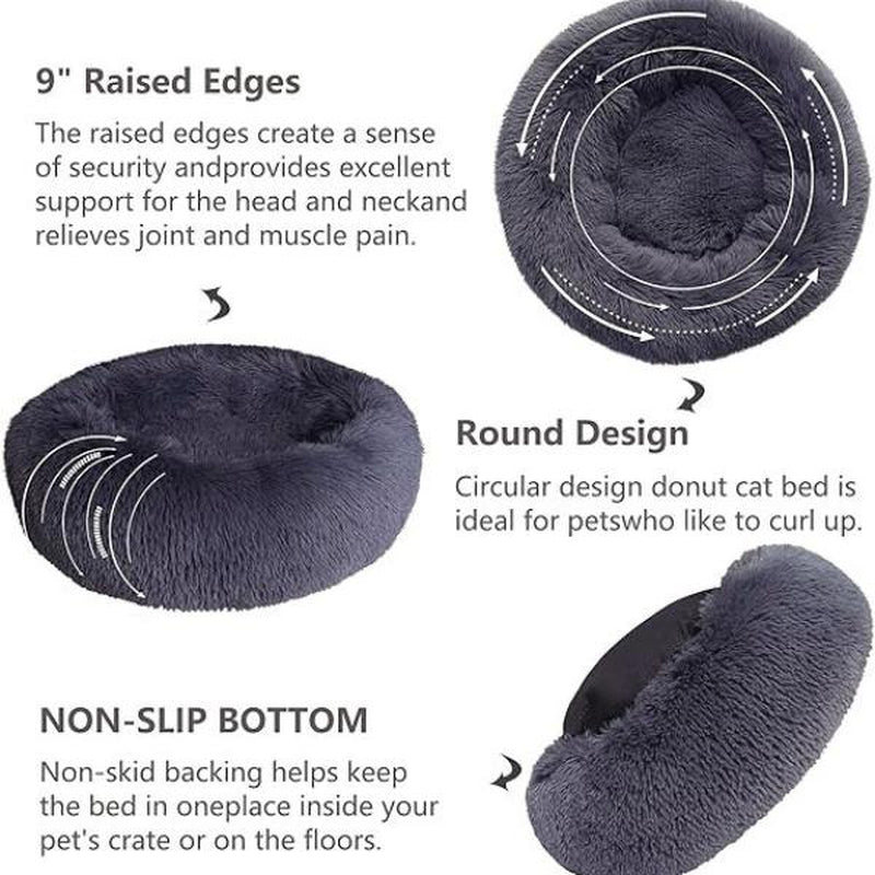 Small Calming Dogs Bed for Small Dogs Anti-Anxiety Machine Washable Fluffy Luxury Anti-Slip Waterproof Mute Base Warming Cozy Soft Pet Puppy round Bed