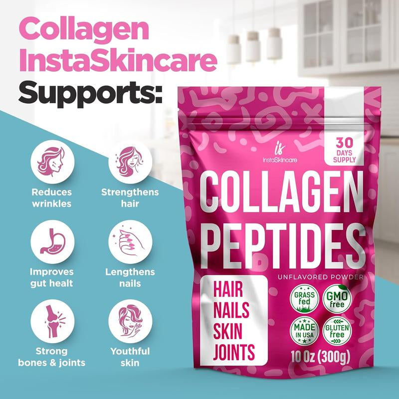 Multi Collagen Peptides Powder - Hydrolyzed Protein Peptides Unflavored Hydrolyzed Supplement for Women Colageno - Instaskincare