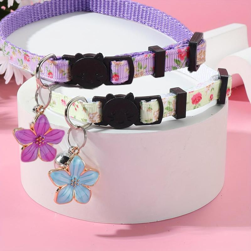 Pet Collar with Flower & Bell Pendant, 2 Counts/Set Cute Pet Collar with Adjustable Safety Buckle, Pet Accessories for Small Dogs & Cats, Cat Stuff, Dog Stuff, Christmas, Christmas Gift