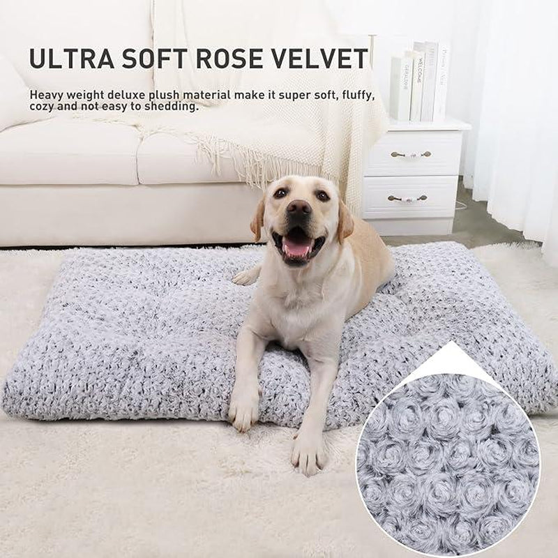 Washable Dog Bed Deluxe Plush Dog Crate Beds Comfy Kennel Pad Anti-Slip Pet Sleeping Mat for Large, Jumbo, Medium, Small Dogs - Gray, 35" X 23"