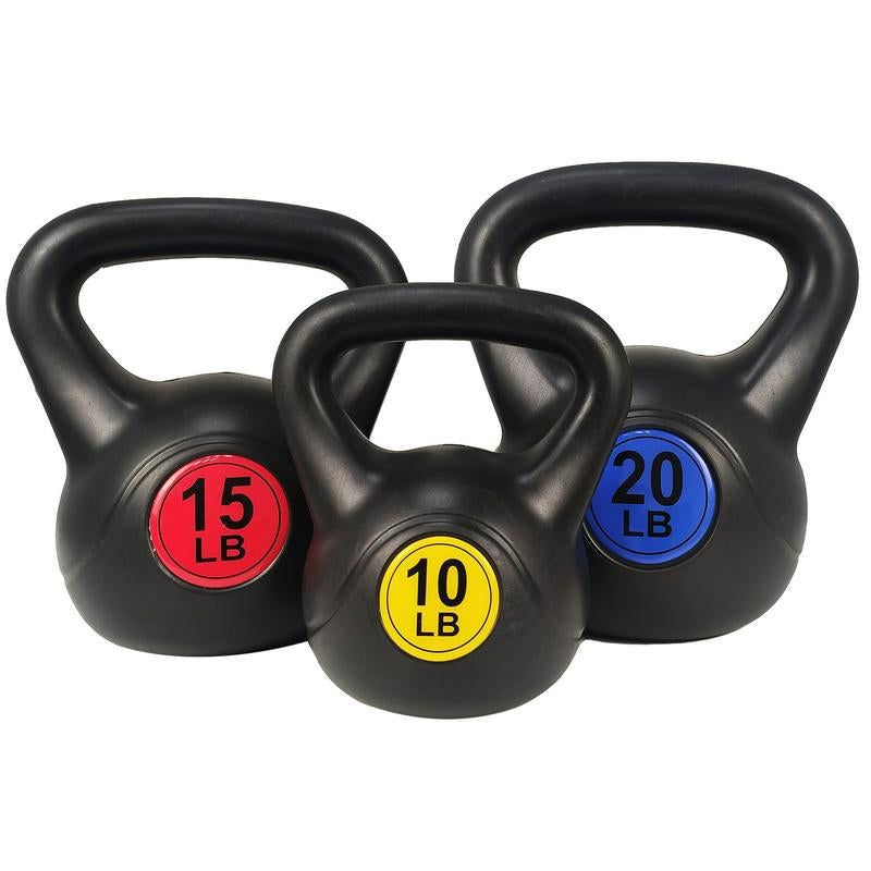 Kettlebell Training Set - Durable Vinyl Coated Kettlebell Exercise Weight Set with Wide Grip Design, 3 Weight Options: 30 Lb, 45 Lb, 50 Lb