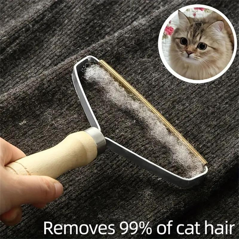 Wooden Handle Pet Hair Remover, Multi-Use Lint Roller Scraper, Lint Removing Shaving Tool for Clothes, Carpets & Pet Bed, Cat & Dogs Accessories