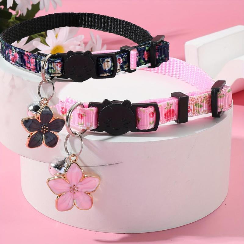 Pet Collar with Flower & Bell Pendant, 2 Counts/Set Cute Pet Collar with Adjustable Safety Buckle, Pet Accessories for Small Dogs & Cats, Cat Stuff, Dog Stuff, Christmas, Christmas Gift
