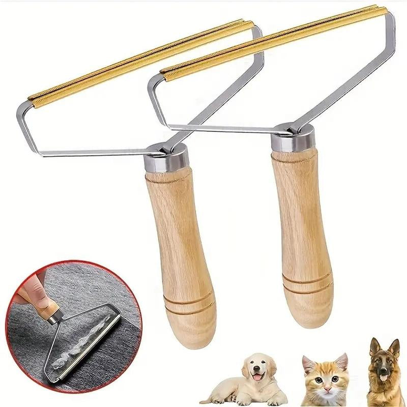 Wooden Handle Pet Hair Remover, Multi-Use Lint Roller Scraper, Lint Removing Shaving Tool for Clothes, Carpets & Pet Bed, Cat & Dogs Accessories