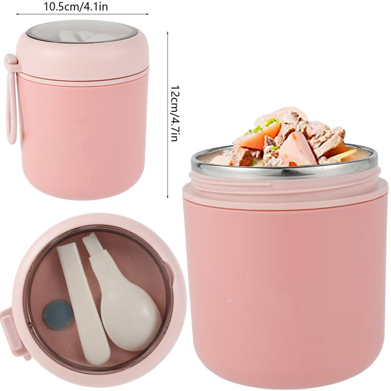 Breakfast Cup Overnight Oats Container 304 Stainless Steel Thermal(1~2 Hours) Wide Mouth Food Jar with Foldable Spoon Portable Meal Thermoses with Silicone Handle for School Office Work