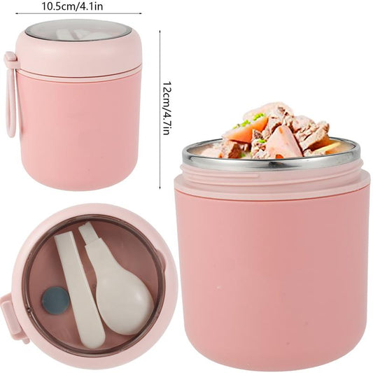 Breakfast Cup Overnight Oats Container 304 Stainless Steel Thermal(1~2 Hours) Wide Mouth Food Jar with Foldable Spoon Portable Meal Thermoses with Silicone Handle for School Office Work