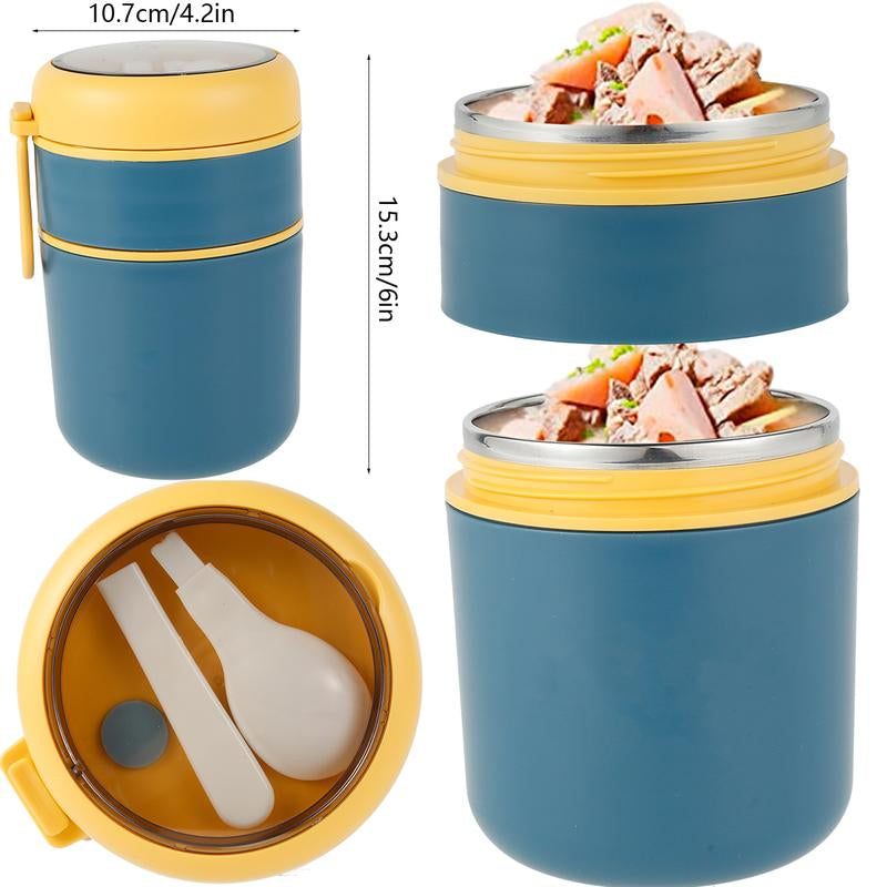 Breakfast Cup Overnight Oats Container 304 Stainless Steel Thermal(1~2 Hours) Wide Mouth Food Jar with Foldable Spoon Portable Meal Thermoses with Silicone Handle for School Office Work