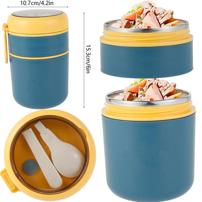 Breakfast Cup Overnight Oats Container 304 Stainless Steel Thermal(1~2 Hours) Wide Mouth Food Jar with Foldable Spoon Portable Meal Thermoses with Silicone Handle for School Office Work