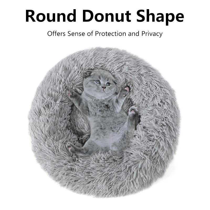 Calming Donut Bed for Dog and Cat，Super Soft Plush Pet Cat Beds, Cute Fluffy round Pet Bed ,Pet Supplies,Non-Slip Washable 15.75In -39.37In