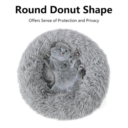Calming Donut Bed for Dog and Cat，Super Soft Plush Pet Cat Beds, Cute Fluffy round Pet Bed ,Pet Supplies,Non-Slip Washable 15.75In -39.37In