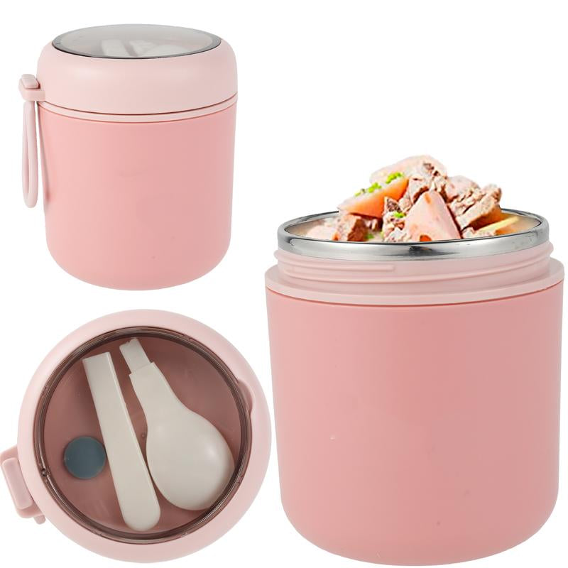 Breakfast Cup Overnight Oats Container 304 Stainless Steel Thermal(1~2 Hours) Wide Mouth Food Jar with Foldable Spoon Portable Meal Thermoses with Silicone Handle for School Office Work
