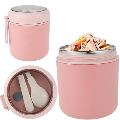 Breakfast Cup Overnight Oats Container 304 Stainless Steel Thermal(1~2 Hours) Wide Mouth Food Jar with Foldable Spoon Portable Meal Thermoses with Silicone Handle for School Office Work