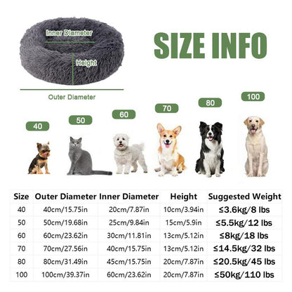 Calming Donut Bed for Dog and Cat，Super Soft Plush Pet Cat Beds, Cute Fluffy round Pet Bed ,Pet Supplies,Non-Slip Washable 15.75In -39.37In