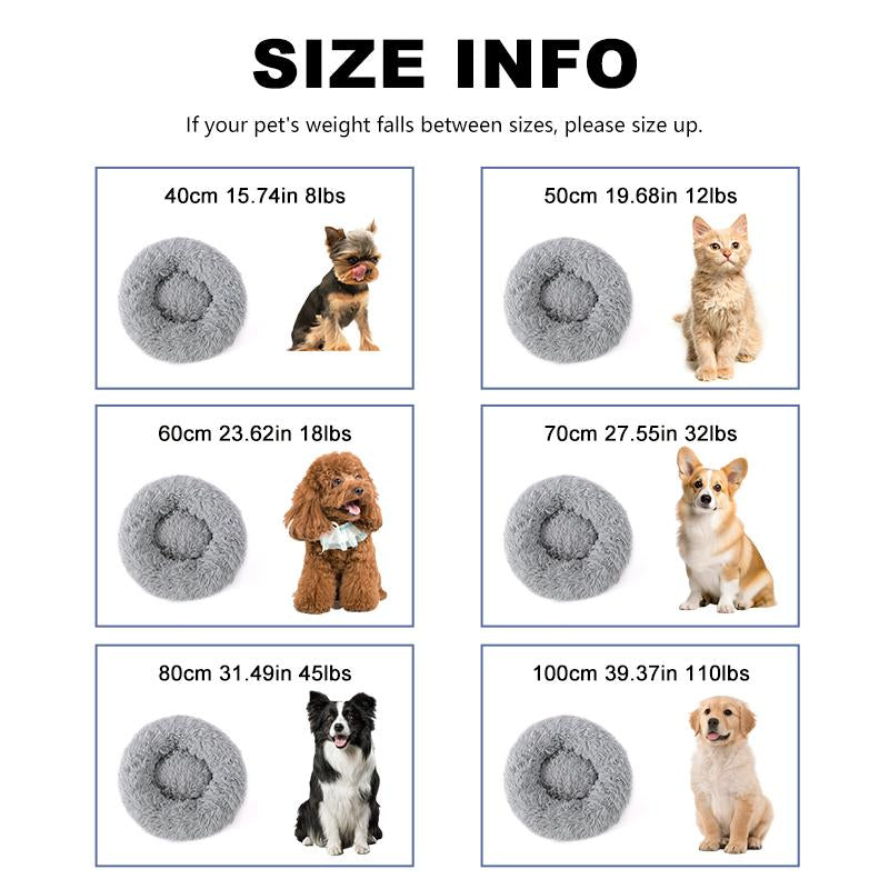 Calming Donut Bed for Dog and Cat，Super Soft Plush Pet Cat Beds, Cute Fluffy round Pet Bed ,Pet Supplies,Non-Slip Washable 15.75In -39.37In