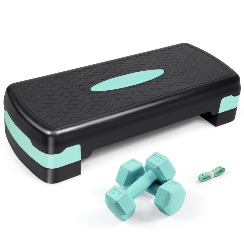 Tone Fitness Adjustable Height Aerobic Stepper Set with 2 Dumbbells & Measuring Tape, Workout Exercise Step Platform W/Level Risers, 3 Colors, the Ultimate Gift for a Joyful Holiday and Merry Christmas