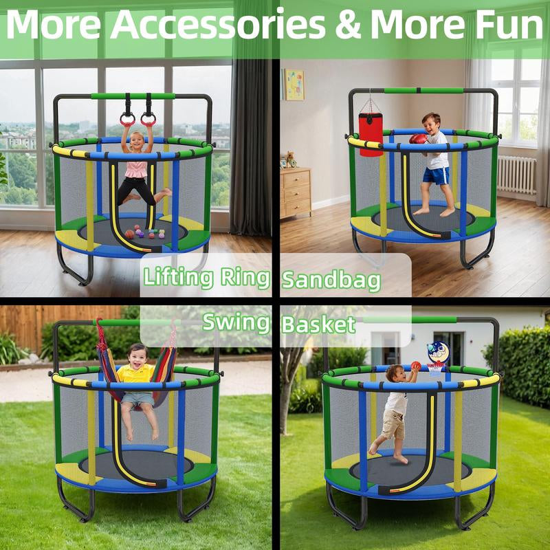 SEGMART Mini round Trampoline for Kids with Basketball Hoop, 55'' Indoor Outdoor Toddler Trampoline with Enclosure Net, Swing, Sandbag, Ring, Ocean Balls, Small Trampoline Gift for Boys Girls