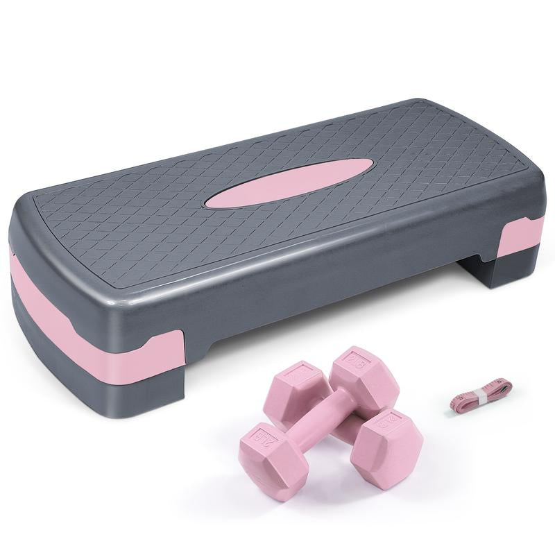 Tone Fitness Adjustable Height Aerobic Stepper Set with 2 Dumbbells & Measuring Tape, Workout Exercise Step Platform W/Level Risers, 3 Colors, the Ultimate Gift for a Joyful Holiday and Merry Christmas