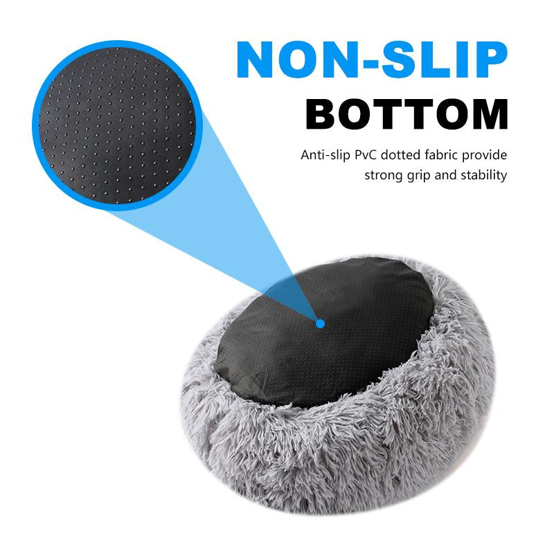 Calming Donut Bed for Dog and Cat，Super Soft Plush Pet Cat Beds, Cute Fluffy round Pet Bed ,Pet Supplies,Non-Slip Washable 15.75In -39.37In