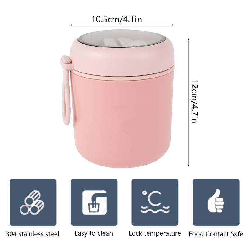 Breakfast Cup Overnight Oats Container 304 Stainless Steel Thermal(1~2 Hours) Wide Mouth Food Jar with Foldable Spoon Portable Meal Thermoses with Silicone Handle for School Office Work