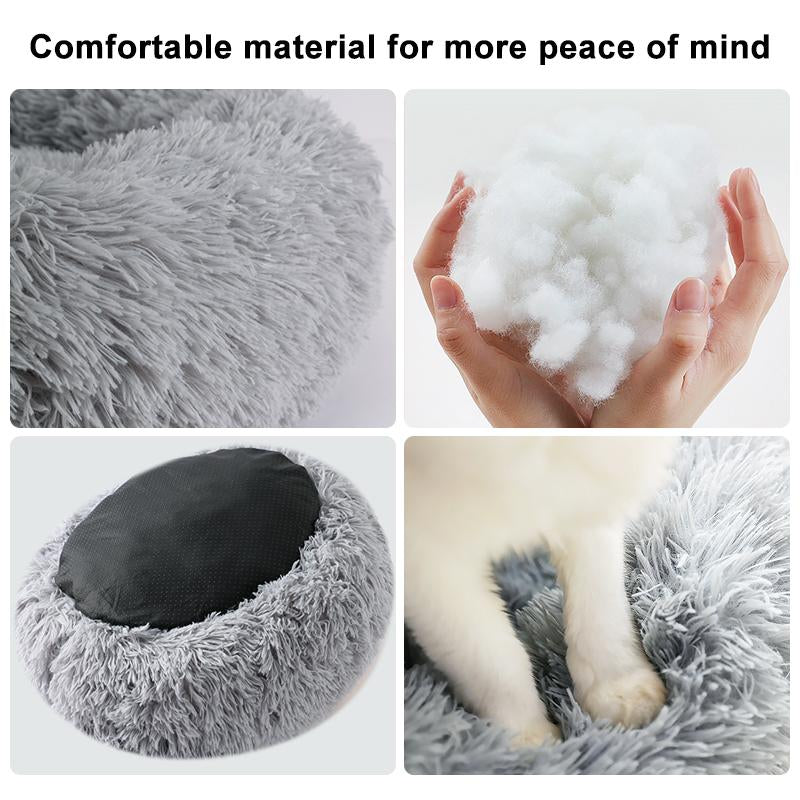 Calming Donut Bed for Dog and Cat，Super Soft Plush Pet Cat Beds, Cute Fluffy round Pet Bed ,Pet Supplies,Non-Slip Washable 15.75In -39.37In