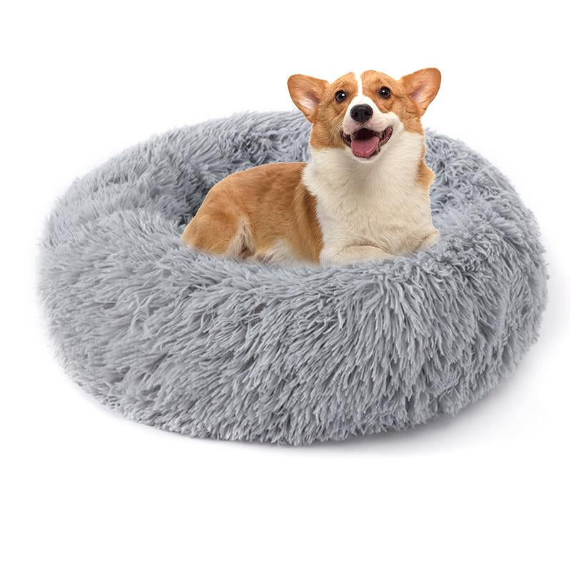 Calming Donut Bed for Dog and Cat，Super Soft Plush Pet Cat Beds, Cute Fluffy round Pet Bed ,Pet Supplies,Non-Slip Washable 15.75In -39.37In