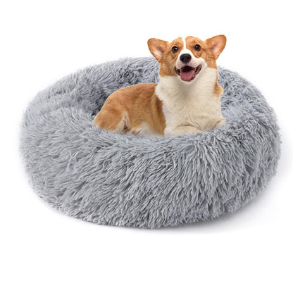 Calming Donut Bed for Dog and Cat，Super Soft Plush Pet Cat Beds, Cute Fluffy round Pet Bed ,Pet Supplies,Non-Slip Washable 15.75In -39.37In