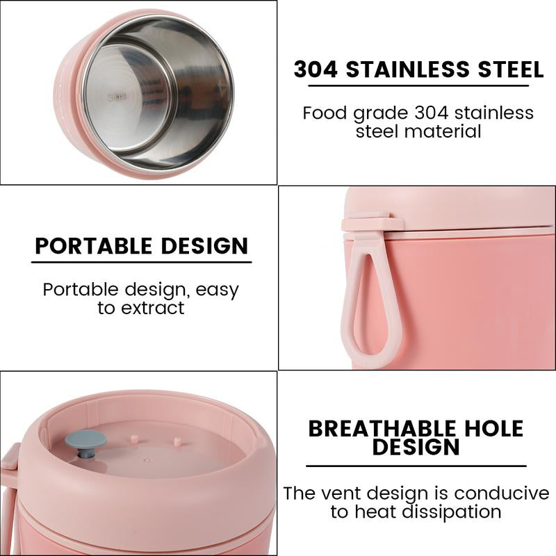 Breakfast Cup Overnight Oats Container 304 Stainless Steel Thermal(1~2 Hours) Wide Mouth Food Jar with Foldable Spoon Portable Meal Thermoses with Silicone Handle for School Office Work