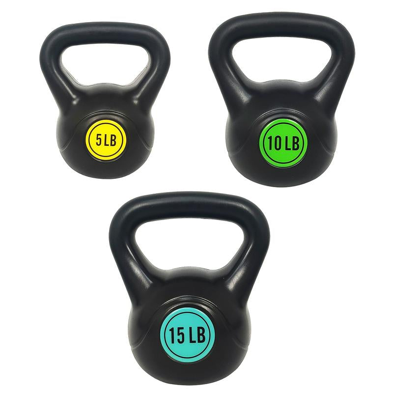 Kettlebell Training Set - Durable Vinyl Coated Kettlebell Exercise Weight Set with Wide Grip Design, 3 Weight Options: 30 Lb, 45 Lb, 50 Lb