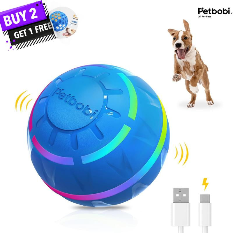 Petbobi Interactive Dog Ball,2 Modes Interactive Dog Toys USB Rechargeable Motion Activated Self Moving Dog Ball Toy Durable Peppy Pet Ball for Small Medium Dog LED Light