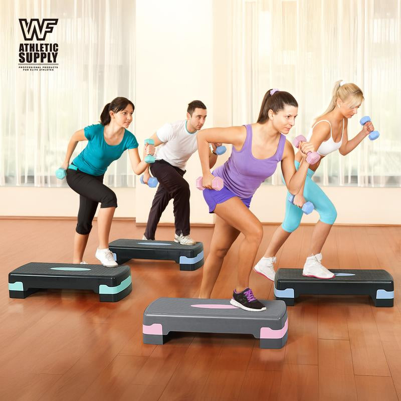 Tone Fitness Adjustable Height Aerobic Stepper Set with 2 Dumbbells & Measuring Tape, Workout Exercise Step Platform W/Level Risers, 3 Colors, the Ultimate Gift for a Joyful Holiday and Merry Christmas
