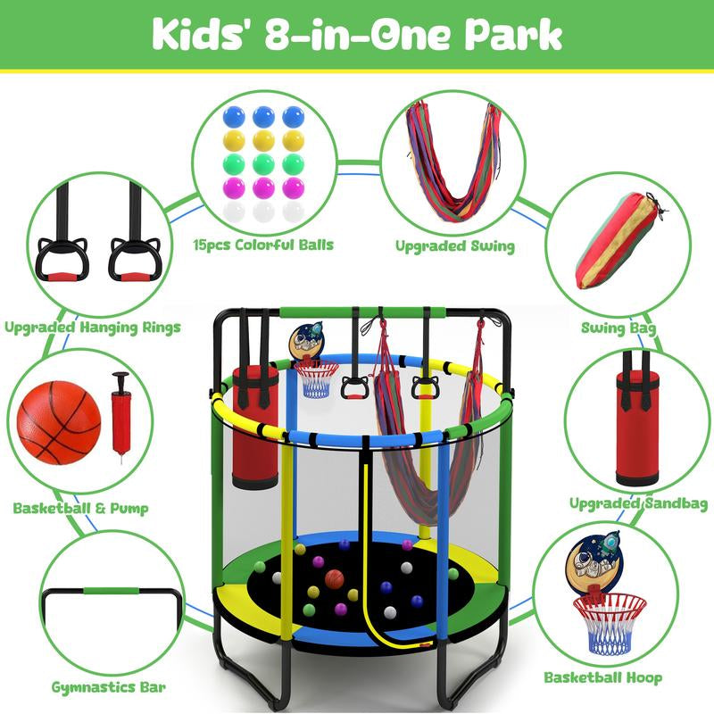 SEGMART Mini round Trampoline for Kids with Basketball Hoop, 55'' Indoor Outdoor Toddler Trampoline with Enclosure Net, Swing, Sandbag, Ring, Ocean Balls, Small Trampoline Gift for Boys Girls