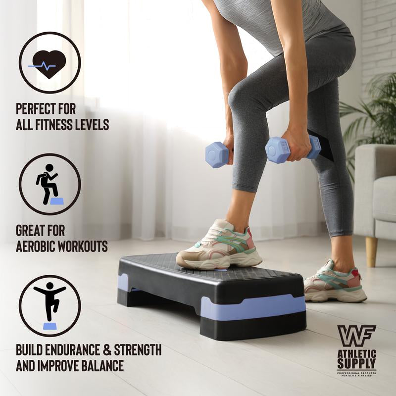 Tone Fitness Adjustable Height Aerobic Stepper Set with 2 Dumbbells & Measuring Tape, Workout Exercise Step Platform W/Level Risers, 3 Colors, the Ultimate Gift for a Joyful Holiday and Merry Christmas