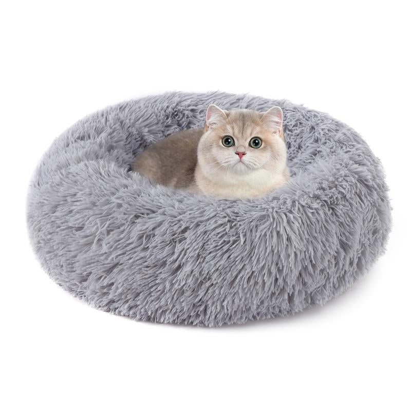 Calming Donut Bed for Dog and Cat，Super Soft Plush Pet Cat Beds, Cute Fluffy round Pet Bed ,Pet Supplies,Non-Slip Washable 15.75In -39.37In