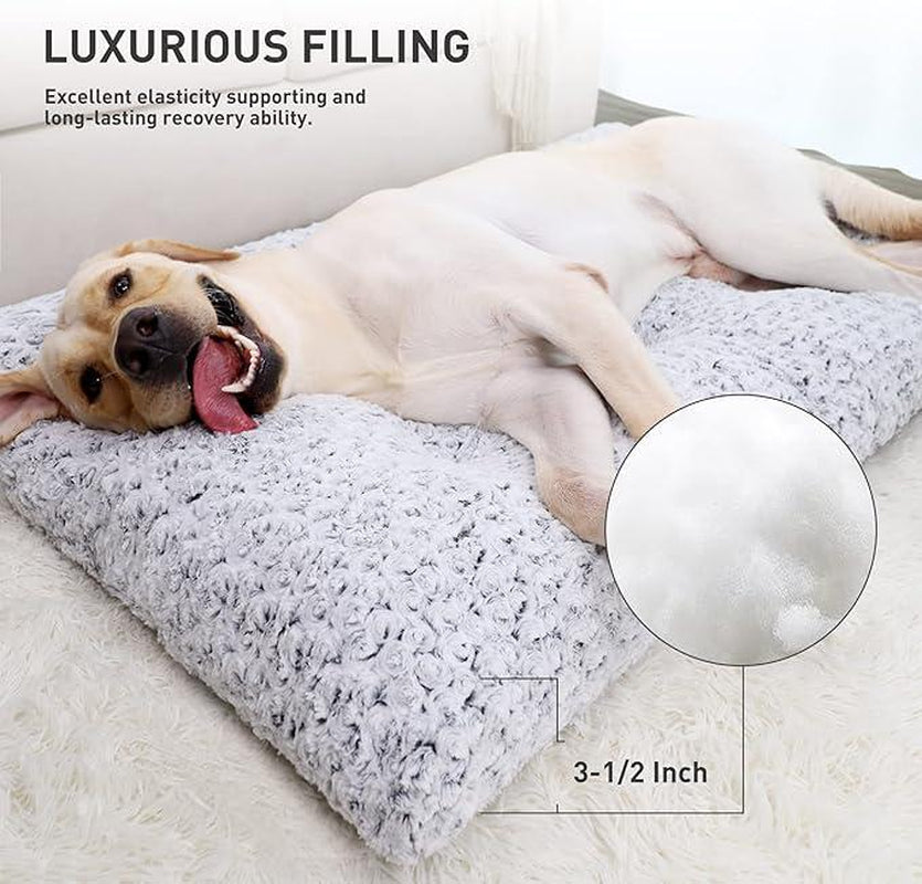 Washable Dog Bed Deluxe Plush Dog Crate Beds Comfy Kennel Pad Anti-Slip Pet Sleeping Mat for Large, Jumbo, Medium, Small Dogs - Gray, 35" X 23"