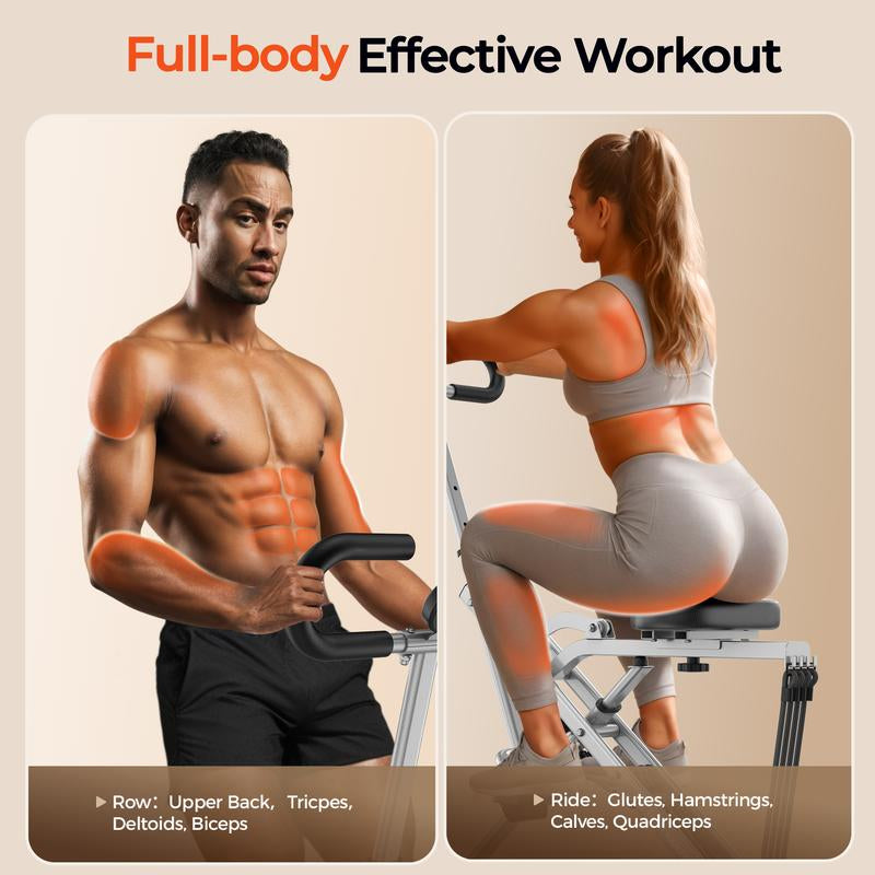 FLYBIRD Squat Machine for Home,Rodeo Core Exercise Machine,330Lbs Foldable,Adjustable 4 Resistance Bands,Ride & Rowing Machine for Botty Glutes Butt Thighs,Ab Back/Leg Press Hip Thrust