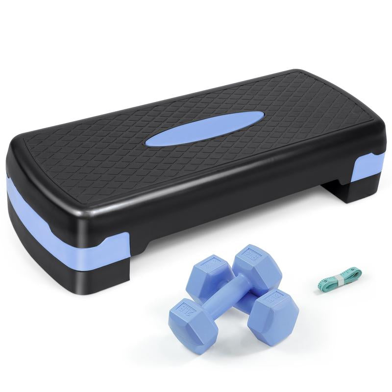 Tone Fitness Adjustable Height Aerobic Stepper Set with 2 Dumbbells & Measuring Tape, Workout Exercise Step Platform W/Level Risers, 3 Colors, the Ultimate Gift for a Joyful Holiday and Merry Christmas