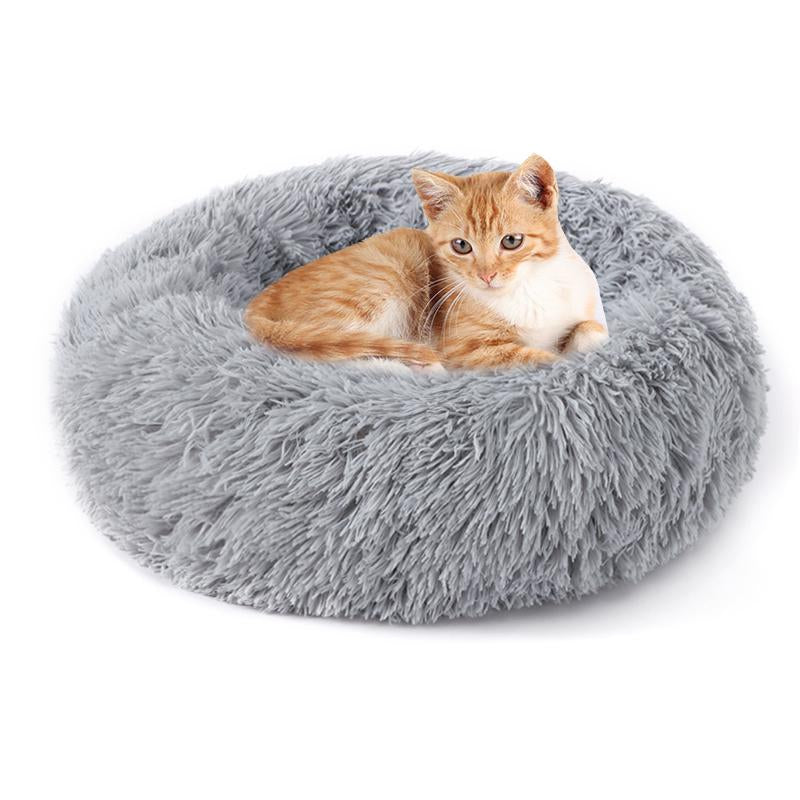 Calming Donut Bed for Dog and Cat，Super Soft Plush Pet Cat Beds, Cute Fluffy round Pet Bed ,Pet Supplies,Non-Slip Washable 15.75In -39.37In