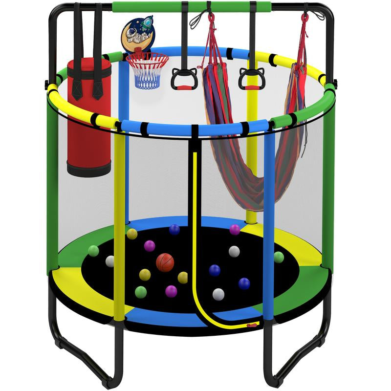 SEGMART Mini round Trampoline for Kids with Basketball Hoop, 55'' Indoor Outdoor Toddler Trampoline with Enclosure Net, Swing, Sandbag, Ring, Ocean Balls, Small Trampoline Gift for Boys Girls