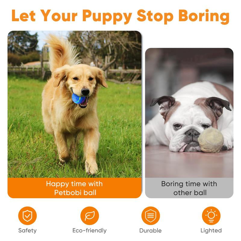Petbobi Interactive Dog Ball,2 Modes Interactive Dog Toys USB Rechargeable Motion Activated Self Moving Dog Ball Toy Durable Peppy Pet Ball for Small Medium Dog LED Light