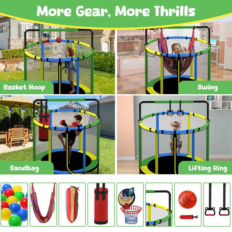 SEGMART Mini round Trampoline for Kids with Basketball Hoop, 55'' Indoor Outdoor Toddler Trampoline with Enclosure Net, Swing, Sandbag, Ring, Ocean Balls, Small Trampoline Gift for Boys Girls