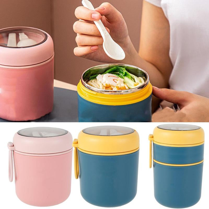 Breakfast Cup Overnight Oats Container 304 Stainless Steel Thermal(1~2 Hours) Wide Mouth Food Jar with Foldable Spoon Portable Meal Thermoses with Silicone Handle for School Office Work