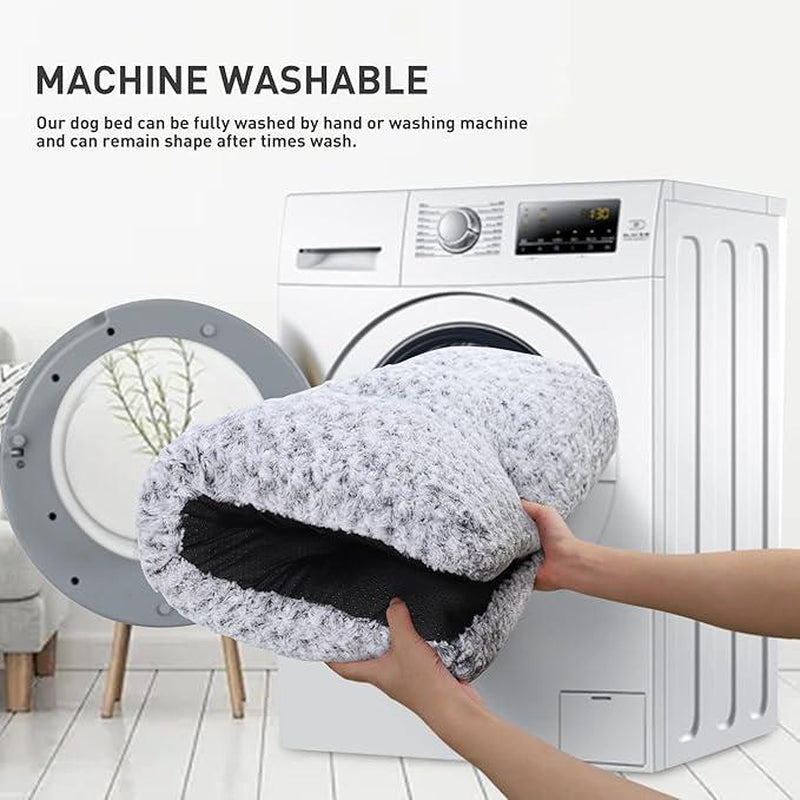 Washable Dog Bed Deluxe Plush Dog Crate Beds Comfy Kennel Pad Anti-Slip Pet Sleeping Mat for Large, Jumbo, Medium, Small Dogs - Gray, 35" X 23"