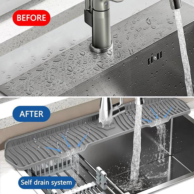 Silicone Sink Splash Guard, 1 Count Longer Sink Mat for Kitchen Bathroom, Kitchen Faucet Mat, Sink Faucet Mat, Splash Guard, Drip Protector Splash