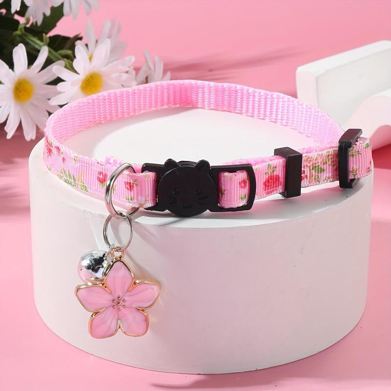 Pet Collar with Flower & Bell Pendant, 2 Counts/Set Cute Pet Collar with Adjustable Safety Buckle, Pet Accessories for Small Dogs & Cats, Cat Stuff, Dog Stuff, Christmas, Christmas Gift